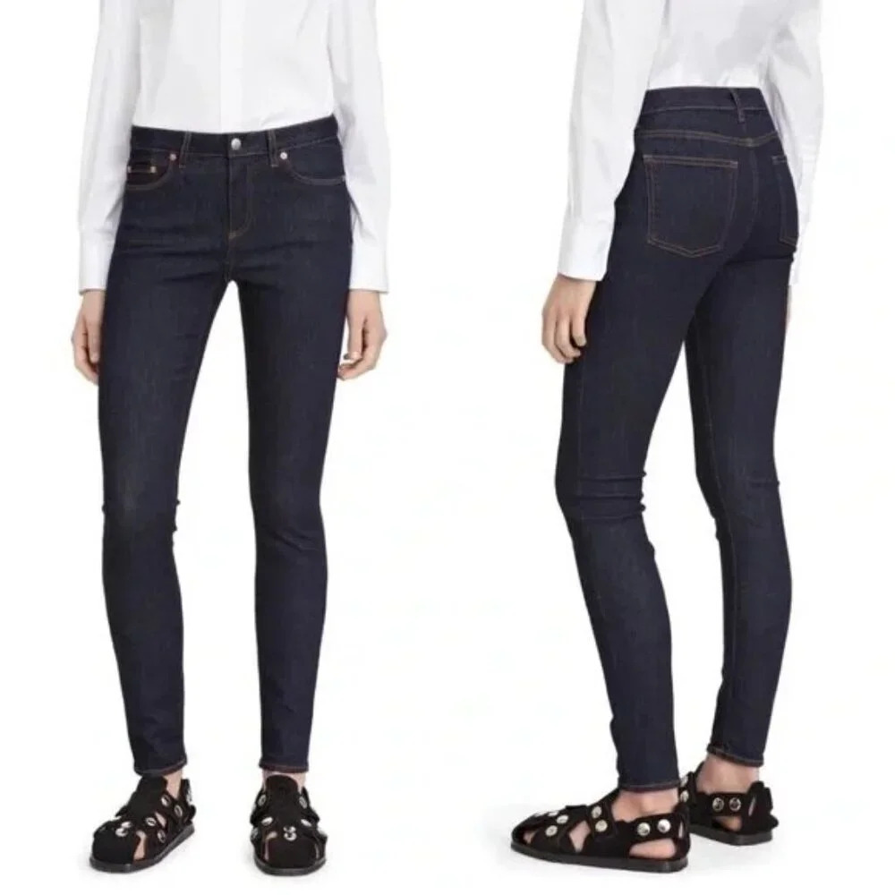 Acne Studios Dark Wash Skin 5 Raw Skinny Leg Denim Low Rise Jeans Classic Chic
